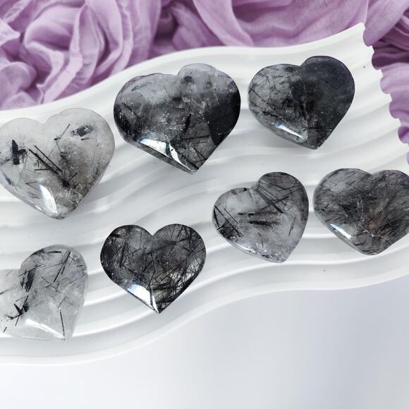 Black Tourmaline in Clear Quartz Heart Crystal Carving - Picture 6 of 10